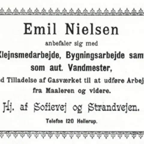 Gammel annonce: Emil Nielsen anbefaler sig med Klejnsmedearbejde